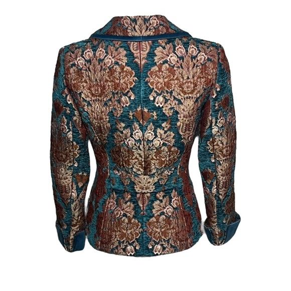 Paule Vasseur Jacket Blazer Women’s Size 38/ US 6 Brocade Floral Blue - Picture 3 of 7
